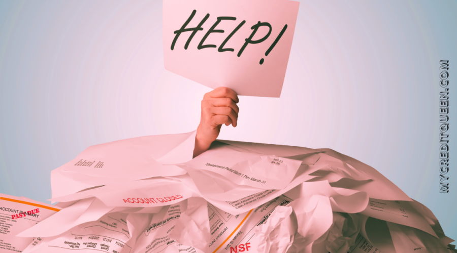 drowning in debt with a 'Help' sign