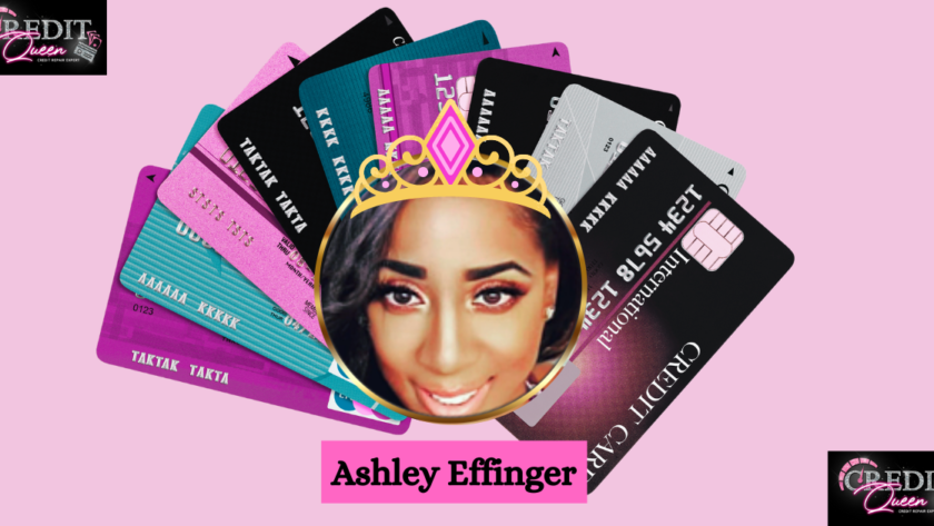 picture of the Credit Queen Ashley Effinger wearing a crown with credit cards fanned behind her