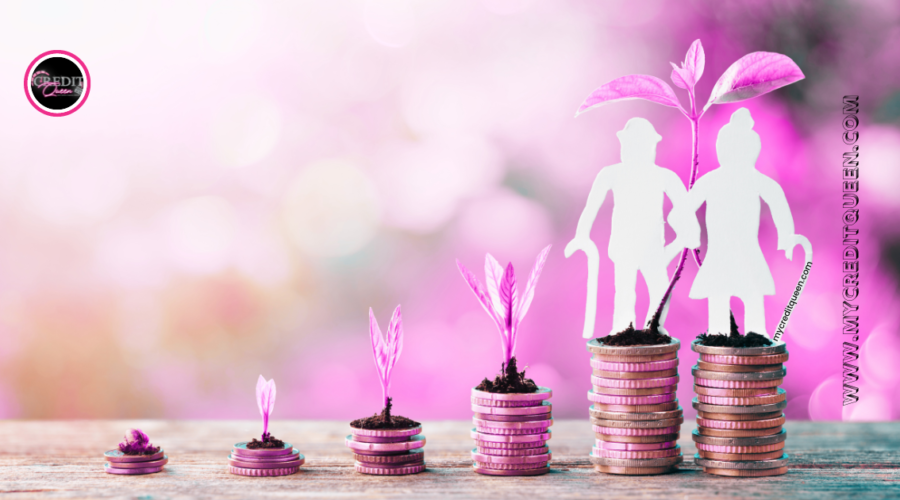 Old couple with cans standing on a large stack of coins representation of retirement savings and retirement planning