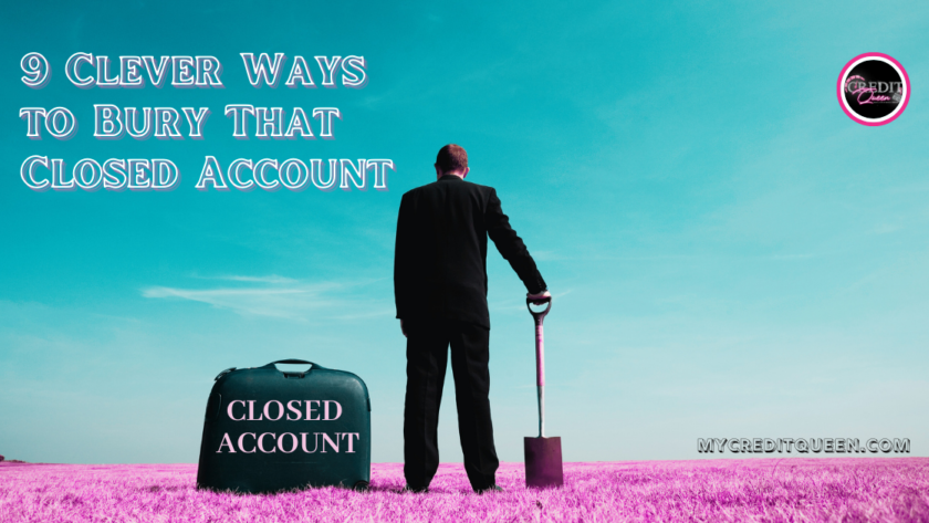 Man holding a shovel standing on pink grass next to a briefcase that says 'closed account' and there is a clear blue sky