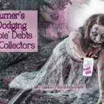 A zombie woman holding an old debt in her hand