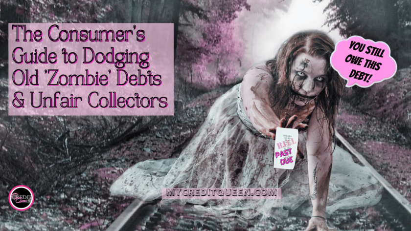 A zombie woman holding an old debt in her hand